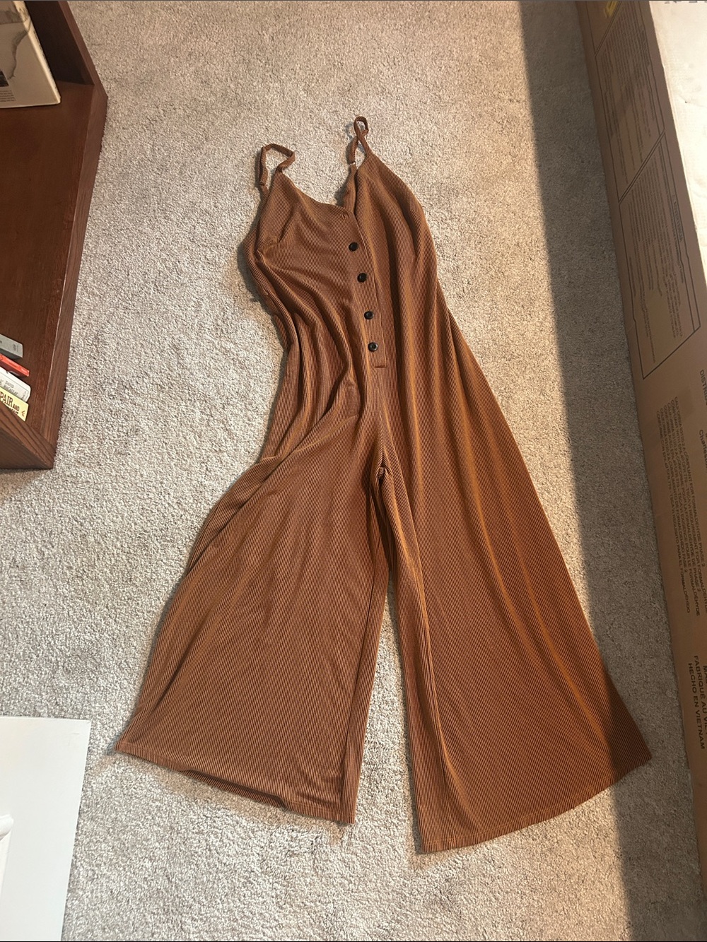 Audrey 3+1 Rust-Brown Wide-Leg Button-Front Jumpsuit